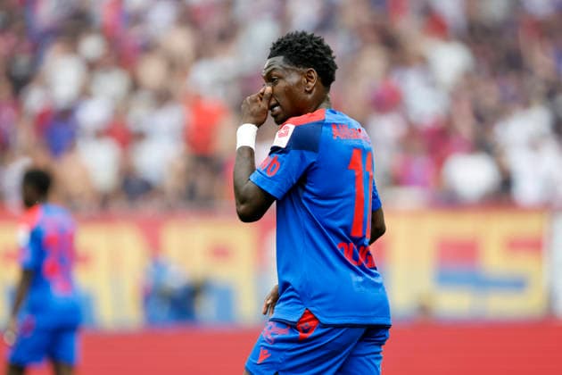 Kazeem Olaigbe (FC Basel, 11), Mimik, Gesichtsausdruck, Emotion , Schweiz, Fussball, Super League, 3.Spieltag, 2026 2027, FC Basel 1893 vs. FC Thun, 09.08.2026, Basel Sankt Jakob Park Schweiz Copyright: xGrantxHubbsx