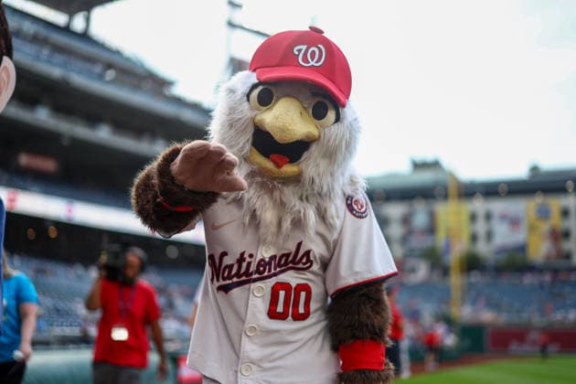 August 11, 2026, Washington D.C, District Of Columbia, United States: Washington, DC; Washington Nationals mascot, Screech, waves to the camera before the Major League Baseball game between the Washington Nationals and the Chicago Cubs at Nationals Park on Tuesday, August 11, 2026. The Cubs beat the Nationals 8-6. MLB, Baseball Herren, USA Chicago Cubs 8:6 Washington Nationals - ZUMAp258 20260811_znp_p258_017 Copyright: xStevexPrakopex