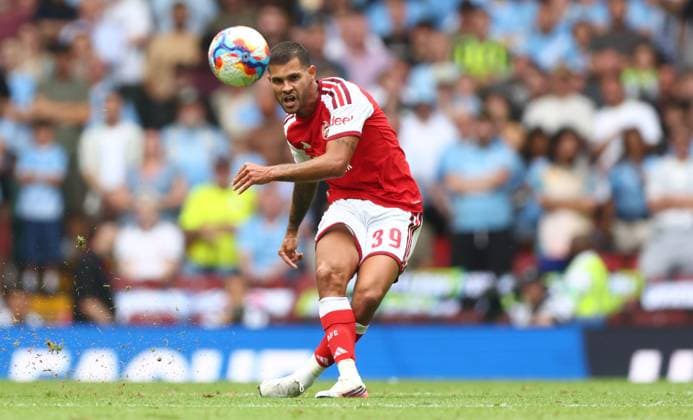 Bruno Guimaraes of Arsenal Arsenal v Manchester City, FA Community Shield, Football, Principality Stadium, Cardiff, Wales, UK - 16 Aug 2026Cardiff Principality Stadium Wales United Kingdom EDITORIAL USE ONLY No use with unauthorised audio, video, data, fixture lists, club league logos or live services. Online in-match use limited to 120 images, no video emulation. No use in betting, games or single club league player publications. Copyright: xKieranxMcManus Shutterstockx 17070166ai