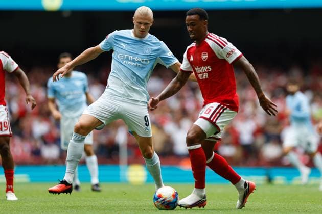 Erling Haaland of Manchester City challenges Gabriel Magalhaes of Arsenal Arsenal v Manchester City, FA Community Shield, Principality Stadium, Cardiff, UK - 16 Aug 2026Cardiff Principality Stadium United Kingdom EDITORIAL USE ONLY No use with unauthorised audio, video, data, fixture lists, club league logos or live services. Online in-match use limited to 120 images, no video emulation. No use in betting, games or single club league player publications. Copyright: xMattxImpey Shutterstockx 17096419ax