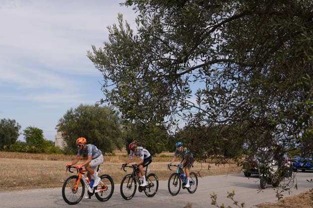 France s Dorian Godon of Netcompany Ineos leads during the Giro d™Abruzzo, stage 4 from Silvi to Controguerra (182 km) - Abruzzo, Italy - Friday, September 18, 2026. - cycling. Copyright: xFabioxFerrari LaPressex
