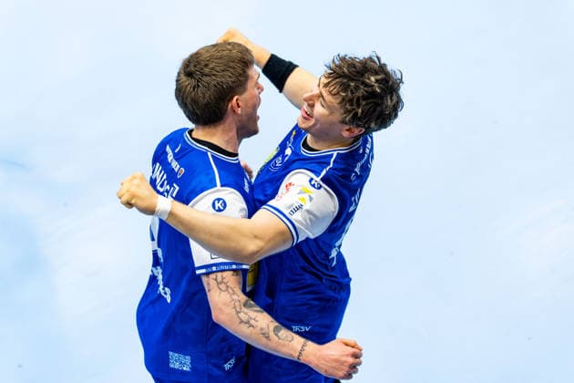 18.09.2026, GER, Handball, Maenner, Saison 26 27, Opel 1.Bl, 5.Spieltag, ThSV Eisenach - THW Kiel Elias Scholtes (ThSV Eisenach, 4), Tillman Leu (ThSV Eisenach,99) 99817 Eisenach Werner-Assmann-Halle Am Sportp Thueringen Deutschland