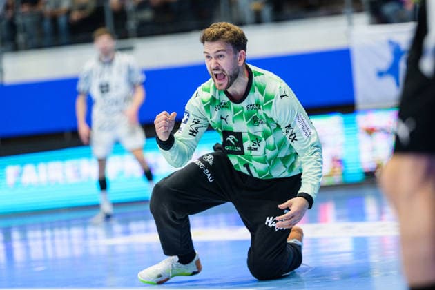 Gonzalo Perez de Vargas (THW Kiel, 01) jubel zur Parade. GER, ThSV Eisenach gegen THW Kiel, 1. Opel Handballbundesliga, Handball, 5.Spieltag, Saison 2026 2027, 20.00 Uhr, 18.09.2026 GER, ThSV Eisenach gegen THW Kiel, 1. Opel Handballbundesliga, Handball, 5.Spieltag, Saison 2026 2027, 20.00 Uhr, 18.09.2026 Eisenach Copyright: xMartinxHerbstx