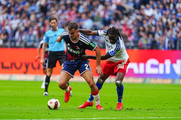 Thijs Dallinga (1. FC Köln, 27), Jordan Torunarigha (Hamburgr SV, 23) GER, Hamburger SV vs. 1. FC Köln, Fußball, 1. Bundesliga, Spieltag 04, Saison 2026 2027, 19.09.2026 DFL REGULATIONS PROHIBIT ANY USE OF PHOTOGRAPHS AS IMAGE SEQUENCES AND OR QUASI-VIDEO GER, Hamburger SV vs. 1. FC Köln, Fußball, 1. Bundesliga, Spieltag 04, Saison 2026 2027, 19.09.2026 Hamburg Copyright: xEibner-Pressefoto MarcelxvonxFehrnx EP_MFN