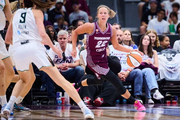September 20, 2026, Toronto, On, Canada: Toronto Tempo s Julie Allemand (22) looks for a pass during first half WNBA, Basketball Damen, USA basketball action against the New York Liberty in Toronto, on Sunday, Sept. 20, 2026. Canada News - September 20, 2026 - ZUMAc35_ 20260920_zaf_c35_147 Copyright: xSammyxKoganx