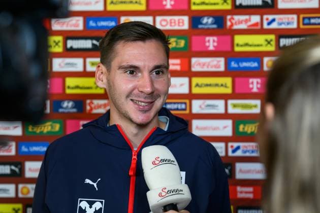 SOCCER - NL, AUT vs ISR WINDISCHGARSTEN,AUSTRIA,22.SEP.26 - SOCCER - UEFA Nations League, group stage, OEFB international match, Länderspiel, Nationalmannschaft Austria vs Israel, preview, press conference, PK, Pressekonferenz team AUT. Image shows Maximilian Woeber (AUT). GEPAxpictures xChristianxMoser