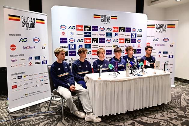 UCI 2026 Road World Championship, WM, Weltmeisterschaft Montreal 23 09 2026 MONTREAL, CANADA - SEPTEMBER 23 : Bolle Bert, Driesen Niels, Schoofs Jasper, Soenens Viktor, Vanhuffel Matteo and Van Kerckhove Matisse pictured during a press conference, PK, Pressekonferenz at the 2026 UCI Road World Championships in Montreal on September 23, 2026 in Montreal, Canada, 23 09 2026 Montreal Canada Copyright: xPeterxDexVoechtx
