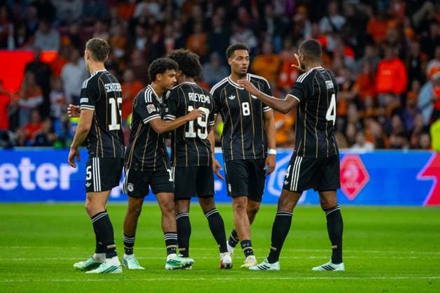 Fußball, Herren, Saison 2026 27, UEFA Nations League (Liga A, Gruppe 2, 1. Spieltag) in Amsterdam, Niederlande - Deutschland, v. l. Nico Schlotterbeck (Deutschland), Nathaniel Brown (Deutschland), Karim Adeyemi (Deutschland), Felix Nmecha (Deutschland), Jonathan Tah (Deutschland), Jubel nach Tor zum 0:1, 24.09.2026, Copyright: xMatthiasxKochx