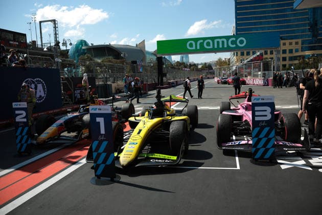 AUTO - FORMULA 2 2026 - BAKU Cars of CAMARA Rafael (bra), Invicta Racing, Dallara F2 2024, TSOLOV Nikola (bul), Campos Racing, Dallara F2 2024, DUNNE Alex (irl), Rodin Motorsport, Dallara F2 2024, during the 12th round of the 2026 FIA Formula 2 Championship from September 24 to 26, 2026 on the Baku City Circuit, in Baku, Azerbaijan - BakuAzerbaijan Copyright: xEricxAlonsox