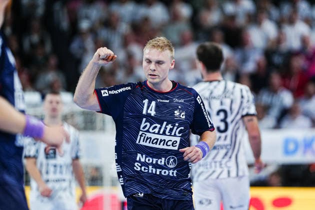 Torjubel Emil Bergholt (SG Flensburg-Handewitt, 14) GER, THW Kiel vs. SG Flensburg-Handewitt, Handball, 1. Bundesliga, Spieltag 6, Saison 2026 2027, 26.09.2026 GER, THW Kiel vs. SG Flensburg-Handewitt, Handball, 1. Bundesliga, Spieltag 6, Saison 2026 2027, 26.09.2026 Kiel Copyright: xEibner-Pressefoto MarcelxvonxFehrnx EP_MFN