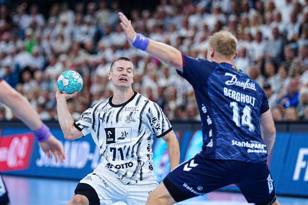 Elias Ellefsen a Skipagotu (THW Kiel, 71), Emil Bergholt (SG Flensburg-Handewitt, 14) GER, THW Kiel vs. SG Flensburg-Handewitt, Handball, 1. Bundesliga, Spieltag 6, Saison 2026 2027, 26.09.2026 GER, THW Kiel vs. SG Flensburg-Handewitt, Handball, 1. Bundesliga, Spieltag 6, Saison 2026 2027, 26.09.2026 Kiel Copyright: xEibner-Pressefoto MarcelxvonxFehrnx EP_MFN