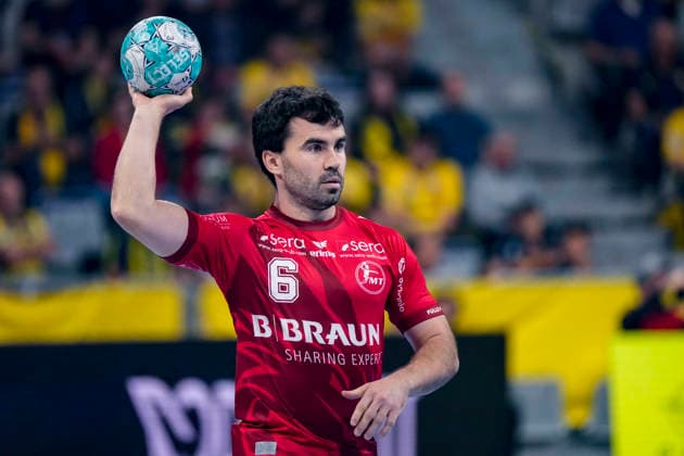 Erik Balenciaga Azcue (MTM, 6), am Ball, Einzelbild, Einzelfoto, Aktion, Action, 26.09.2026, Mannheim (Deutschland), Handball, Bundesliga, Rhein-Neckar Löwen - MT Melsungen