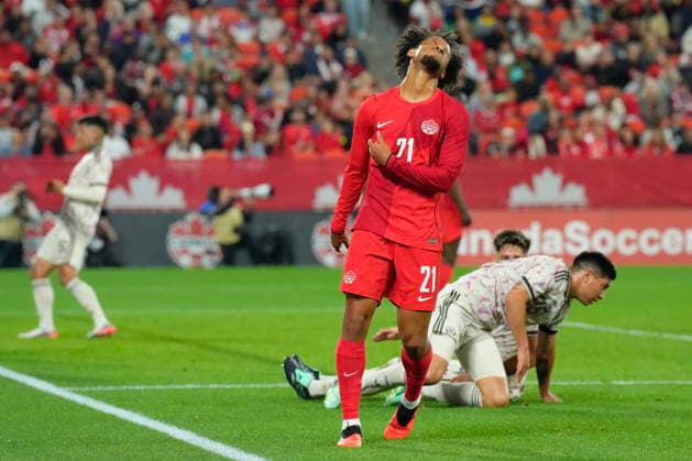 September 26, 2026, Toronto, On, CAN: Canada s Jacen Russell-Rowe reacts after missing a scoring opportunity against a nine man Chilean team, during second half International Friendly, Länderspiel, Nationalmannschaft action, in Toronto, on Saturday, Sept. 26, 2026. Canada News - September 26, 2026 - ZUMAc35_ 20260926_zaf_c35_137 Copyright: xChrisxYoungx