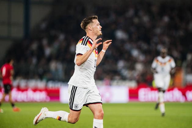 U21, U 21 EM-Qualifikation: Deutschland - Georgien, 06.10.2026 TOR, JUBEL zum 2:0 durch Dženan PejÄinović (Deutschland, 11); Fußball, EM-Qualifikation U 21, 10. Spieltag: Deutschland vs. Georgien am 06.10.2026, Bielefeld DFB REGULATIONS PROHIBIT ANY USE OF PHOTOGRAPHS AS IMAGE SEQUENCES AND OR QUASI-VIDEO. Copyright: xBEAUTIFULxSPORTS Tonhäuserx