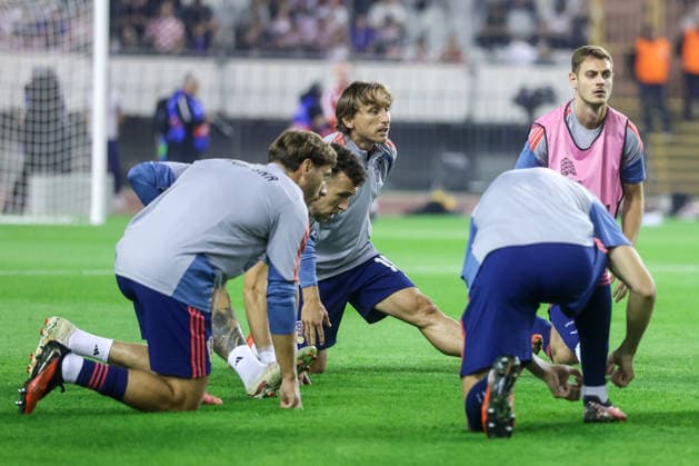 Croatia v Spain - UEFA Nations League 2026 27 Group A3 MD4 Luka Modric and Josip Stanisic of Croatia warms up prior to the UEFA Nations League 2026 27 group phase match between Croatia and Spain at Stadion Poljud on October 6, 2026 in Split, Croatia. SanjinxStrukic PIXSELL