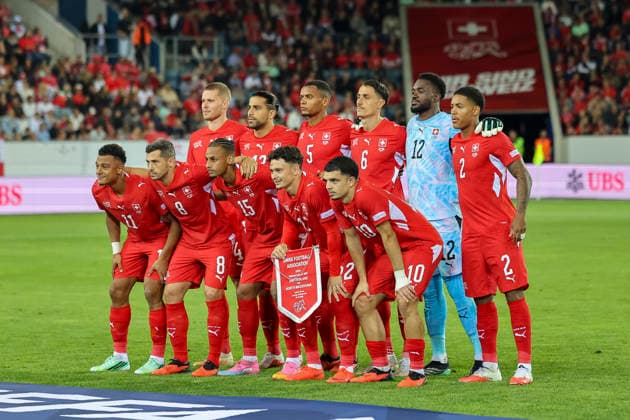 Mannschaftsbild, Teamfoto Schweiz , Schweiz, UEFA , Nations League, Matchday 4, Schweiz vs. Nordmazedonien, 06.10.2026, Luzern Swissporarena Schweiz Copyright: xGrantxHubbsx