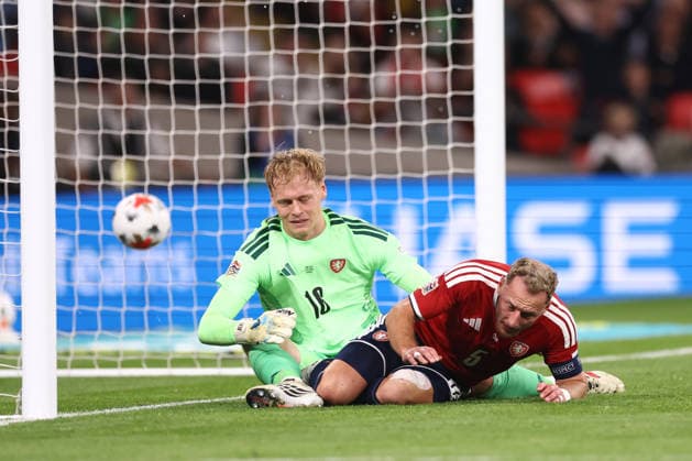 England v Czechia 06 October 2026, Wembley - UEFA Nations League - England v Czechia - Matej Radosta of Czechia reacts after Vladimir Coufal of Czechia had scored an own goal - Photo: Jacques Feeney Offside. London UK Copyright: xJacquesxFeeneyx xOffsidexOffside