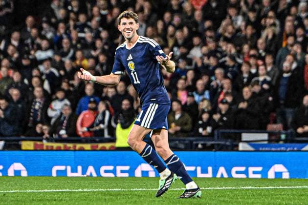 Scotland v Slovenia UEFA Nations League Ryan Christie of Scotland scores his sides first goal of the match and celebrates his goal during the UEFA Nations League match at Barclays Hampden, Glasgow 06 10 2026 UK Newspapers OUT Copyright: xJamiexJohnstonx FIL-24032-0055