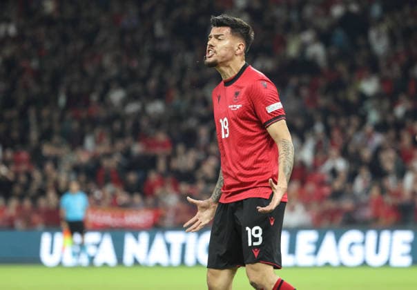 Albania vs San Marino UEFA Nations League 2026-2027 Group C1 Mirlind Daku of Albania reacts during the UEFA Nations League 2026-2027 group phase match between Albania and San Marino in Tirana, Albania on October 6, 2026 Tirana Albania Copyright: xArmandoxBabanix