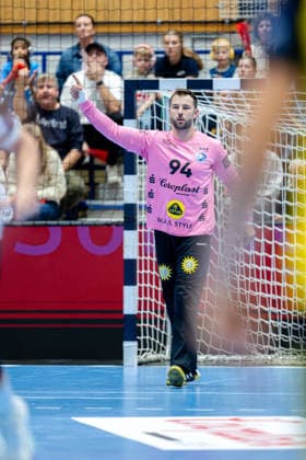 Solingen, 06.10.2026, Handball, Herren, EHF, European League, Gruppenphase, 2. Spieltag, 2026 2027, Bergischer HC - IK Sävehof Kristian van der Merwe (Bergischer HC, 94) jubelt nach einer Parade Solingen Klingenhalle NRW Germany