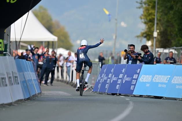 Spain s Hector Alvarez Martinez crosses the finish line to win the Men U23 Individual Time Trial race (22km) at the cycling UEC Road European Championships, in Ljubljana, Slovenia, on Wednesday 7 October 2026. The UEC Road European Championships are taking place from 02 to 07 October in Ljubljana, Slovenia. DAVIDxPINTENS x189042530x