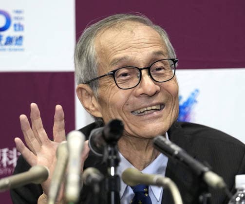 Nobel chemistry prize co-winner Soai Kenso Soai, a professor emeritus at the Tokyo University of Science, attends a press conference, PK, Pressekonferenz at the university in Tokyo on Oct. 7, 2026, after receiving the 2026 Nobel Prize in Chemistry. Soai and French researcher Henri Kagan shared the prize for the discovery of non-linear effects and autocatalysis in asymmetric organic synthesis, the Royal Swedish Academy of Sciences said earlier in the day. A14AA0005630366P