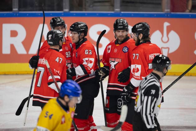 CHL; Kölner Haie - Herning Blue Fox; Köln, 07.10.2026 Mateu Späth (Kölner Haie, Sturm, 81); Veli- Matti Vittasmäki (Kölner Haie, Verteidigung, 47); Marcel Noebels (Kölner Haie, Sturm, 92); Patrick Russell (Kölner Haie, Sturm, 63); Ryan Macinnis (Kölner Haie, Sturm, 77); CHL; Kölner Haie - Herning Blue Fox am 07.10.2026 in der Lanxessarena in Köln (Deutschland). Copyright: xBEAUTIFULxSPORTS AndreasxDickx
