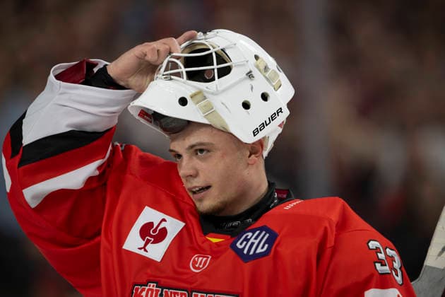 CHL; Kölner Haie - Herning Blue Fox; Köln, 07.10.2026 Nico Wiens (Kölner Haie, Torwart, 33); CHL; Kölner Haie - Herning Blue Fox am 07.10.2026 in der Lanxessarena in Köln (Deutschland). Copyright: xBEAUTIFULxSPORTS AndreasxDickx