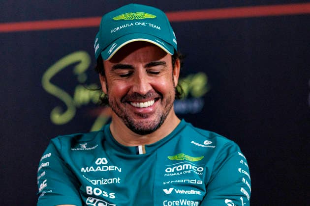 RECORD DATE NOT STATED 8th October 2026; Marina Bay, Singapore; Formula 1, Singapore Grand Prix, Arrival Day; Fernando Alonso (14) of Spain and Aston Martin Aramco Formula One Team during the press conference, PK, Pressekonferenz at the Singapore Grand Prix StephenxBlackberry