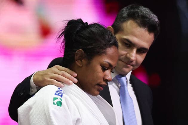 AZERBAIJAN, BAKU - OCTOBER 8, 2026: Nauana Silva (L) of Brazil is pictured after a -70 kg bout against Giovanna Scoccimarro of Germany as part of the 2026 World Judo Championships at the National Gymnastics Arena. Mikhail Sinitsyn TASS 98954077