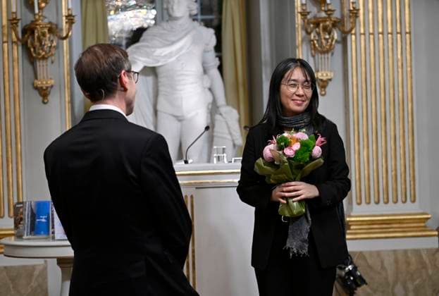 STOCKHOLM, SWEDEN 20241207 Mats Malm, Permanent President of the Swedish Academy, and Nobel Laureate in Literature Han Kang after this years Nobel Prize Lecture in Literature at the Swedish Academy on Saturday STOCKHOLM SWEDEN x10050x Copyright: xPontusxLundahl TTx NOBELFÖRELÄSNING LITTERATUR 2024 AoxlL3SS5iI