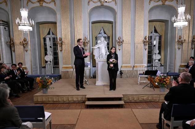 STOCKHOLM, SWEDEN 20241207 Mats Malm, Permanent President of the Swedish Academy, and Nobel Laureate in Literature Han Kang after this years Nobel Prize Lecture in Literature at the Swedish Academy on Saturday STOCKHOLM SWEDEN x10050x Copyright: xPontusxLundahl TTx NOBELFÖRELÄSNING LITTERATUR 2024 2PnISzfkGcc