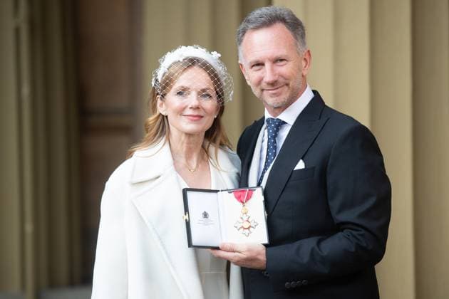 Entertainment Themen der Woche KW51 Bilder des Jahres 2024, Entertainment 12 Dezember Entertainment Bilder des Tages Investiture - Wednesday 18 December - Buckingham Palace, London Christian Horner, Team Principal and Chief Executive Officer of Red Bull Racing, of Brackley poses with wife Geri Horner (Geri Halliwell), as he is awarded a CBE (Commander of the Most Excellent Order of the British Empire) for services to Motor Sport at Buckingham Palace, London, England, UK on Wednesday 18 December, 2024., Credit:Justin Ng Avalon UK, England, London, Buckingham Palace Copyright: xJustinxNgx xAvalonx 0948077901