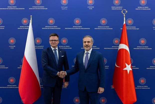 Turkish Foreign Minister Hakan Fidan ANKARA, TURKIYE - SEPTEMBER 19: Turkish Foreign Minister Hakan Fidan (R) meets with the Speaker of the Polish House of Representatives Szymon Holownia in Ankara, Turkiye on September 19, 2024. Ankara Turkey. Editorial use only. Please get in touch for any other usage. Copyright: x2025xAnadoluxMuratxGökx