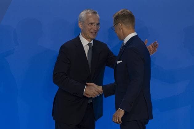 Finland s President Alexander Stubb attends NATO summit in US WASHINGTON, DC - JULY 10: NATO Secretary General Jens Stoltenberg (L) and Finland s President Alexander Stubb (R) pose for a photo during the 75th NATO anniversary summit at the Walter E. Washington Convention Center on July 10, 2024 in Washington D.C., USA. Washington United States. Editorial use only. Please get in touch for any other usage. Copyright: x2025xAnadoluxCelalxGüneÅüx