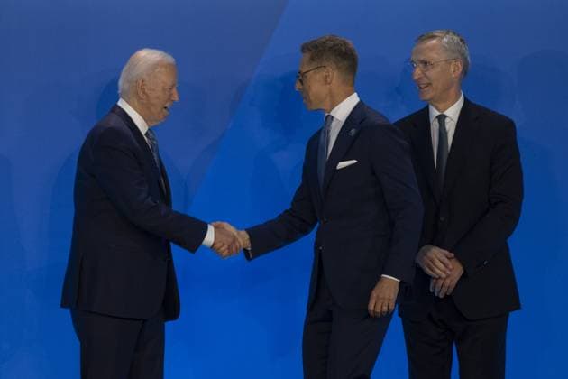 Finland s President Alexander Stubb attends NATO summit in US WASHINGTON, DC - JULY 10: U.S. President Joe Biden (L), NATO Secretary General Jens Stoltenberg (R) and Finland s President Alexander Stubb (C) pose for a photo during the 75th NATO anniversary summit at the Walter E. Washington Convention Center on July 10, 2024 in Washington D.C., USA. Washington United States. Editorial use only. Please get in touch for any other usage. Copyright: x2025xAnadoluxCelalxGüneÅüx