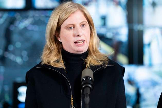 October 9, 2025, New York City, New York, United States: New York City Police Commissioner JESSICA TISCH speaking about Federal funding cuts at the Metropolitan Transportation Authority (MTA) Headquarters building in New York City. New York City United States - ZUMAb161 20251009_aap_b161_010 Copyright: xMichaelxBrochsteinx