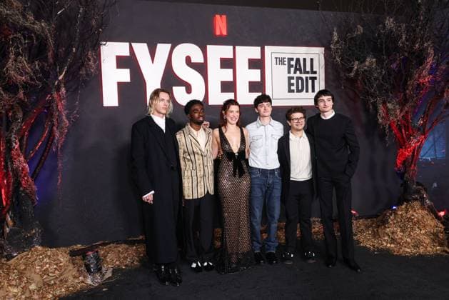 Netflix FYSEE: The Fall Edit - Stranger Things Season 5 FYC Event English actor and singer Jamie Campbell Bower, American actor, singer, and dancer Caleb McLaughlin, British actress and producer Millie Bobby Brown, Canadian-American actor and entrepreneur Noah Schnapp, American actor and singer Gaten Matarazzo and Canadian actor, musician, director, and recording artist Finn Wolfhard arrive at the Netflix FYSEE: The Fall Edit - Stranger Things Season 5 FYC (For Your Consideration) Event held at the Netflix Tudum Theater in Hollywood, Los Angeles, California, United States. Netflix Tudum Theater, Hollywood, Los Angeles, California, USA California United States Copyright: xImagexPressxAgencyx originalFilename: collin-netflixf251109_npwfW.jpg