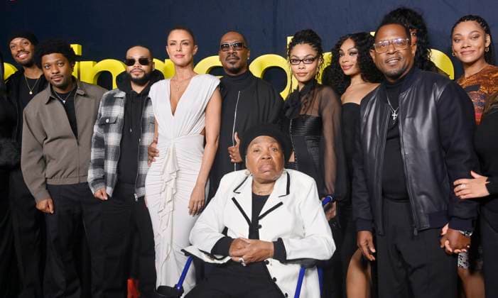 Vernon Lynch Jr., Myles Murphy, Christian Murphy, Eric Murphy, Paige Butcher, Eddie Murphy, Bella Murphy, Shayne Audra Murphy, Martin Lawrence, Bria Murphy (L-R) attend the premiere of Netflix s biographical documentary Being Eddie at the Tudum Theater Los Angeles on Wednesday, November 12, 2025. Storyline: Follows a comprehensive look at Eddie Murphy s life and career. LAP2025111229 JIMxRUYMEN