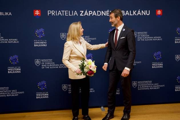 Slovakia hosts ministerial meeting of the Friends of the Western Balkans BRATISLAVA, SLOVAKIA - MAY 12: The Minister of Foreign and European Affairs of the Slovak Republic, Juraj Blanar welcomes Minister for European and International Affairs of Austria Beate Meinl-Reisinger during the ministerial meeting of the Friends of the Western Balkans group at Bratislava Castle in Bratislava, Slovakia on May 12, 2026. The event brings together foreign ministers of the member states of the Friends of the Western Balkans group (Slovakia, Czechia, Greece, Croatia, Austria, Slovenia and Italy) and representatives of the Western Balkans (Albania, Bosnia and Herzegovina, Montenegro, Kosovo, North Macedonia and Serbia), along with the European Commissioner Copyright: x2026xAnadoluxZuzanaxGogovax