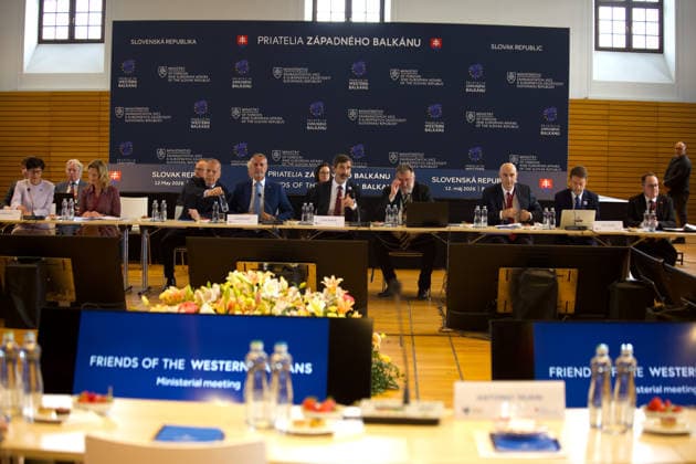 Slovakia hosts ministerial meeting of the Friends of the Western Balkans BRATISLAVA, SLOVAKIA - MAY 12: The ministerial meeting of the Friends of the Western Balkans group at Bratislava Castle in Bratislava, Slovakia on May 12, 2026. The event brings together foreign ministers of the member states of the Friends of the Western Balkans group (Slovakia, Czechia, Greece, Croatia, Austria, Slovenia and Italy) and representatives of the Western Balkans (Albania, Bosnia and Herzegovina, Montenegro, Kosovo, North Macedonia and Serbia), along with the European Commissioner for Enlargement, Marta Kos. Zuzana Gogova Anadolu Bratislava Slovakia. Editorial use only. Please get in touch for any other usage. Copyright: x2026xAnadoluxZuzanaxGogovax