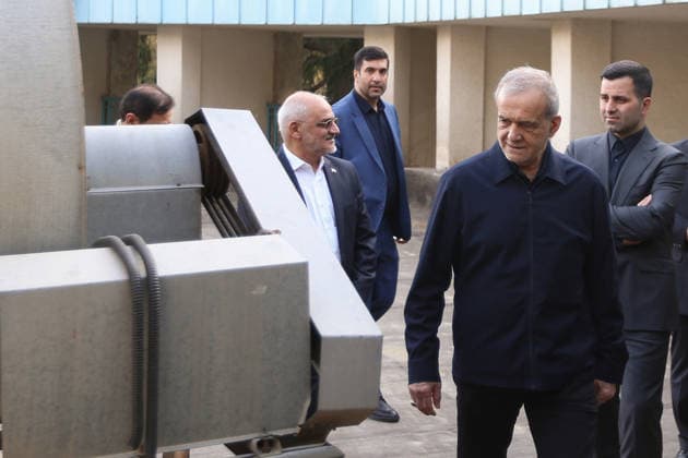 May 12, 2026, Tehran, Iran: Iranian President MASOUD PEZESHKIAN visits the damaged interiors of the Sa dabad Cultural and Historical Complex in Tehran. Since the start of the war, a senior Tehran cultural official said US and Israeli strikes have damaged at least 120 museums and cultural and historic sites nationwide. The Sa dabad Complex is an 80-hectare complex built by the Qajar and Pahlavi monarchs, located in Shemiran, Greater Tehran, Iran. Today, the official residence of the President of Iran is located adjacent to the complex. The complex includes natural forest, streets, qanats, galleries, mansions palaces, and museums. Tehran Iran - ZUMAi98_ 20260512_zih_i98_061 Copyright: xIranianxPresidencyx
