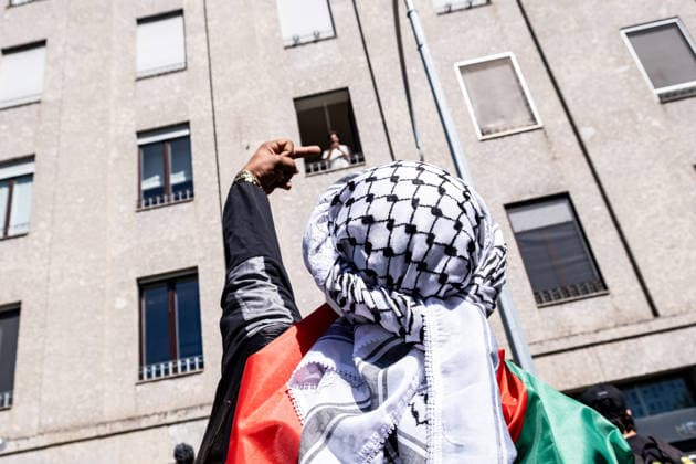 May 16, 2026, Milan, Lombardy, Italy: People take part in a national rally in support of Palestine on May 16, 2026, in Milan. The rally, organized in the run-up to the general strike on May 29, drew participants from all over Italy, and the organizers drew up 17 demands, including an end to the genocide, the termination of all economic agreements with Israel, and a halt to arms sales to Israel. Milan Italy - ZUMAs377 20260516_znp_s377_019 Copyright: xPietroxStariccox