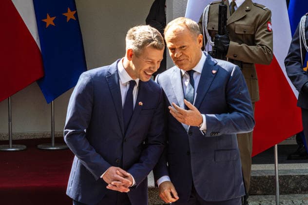 May 20, 2026, Warsaw, Poland: New Hungarian Prime Minister, Peter Magyar and Polish Prime Minister, Donald Tusk seen during their meeting at the Polish Prime Minister s residence. On the morning of Wednesday, the 20th of May, on his first foreign visit, the new Prime Minister of Hungary, Peter Magyar, meets with Polish Prime Minister Donald Tusk. The visit symbolically marks the opening of a new phase in Budapest s relations with Europe. During the meeting the Prime Ministers discuss Magyar s victory in the recent Hungarian elections, the Polish-Hungarian relationship, and the issue of Zbigniew Ziobra and Marcin Romanowski - two Polish politicians evading prosecution in Poland by hiding in Hungary. After the meeting, Peter Magyar meets with - ZUMAs197 20260520_aaa_s197_276 Copyright: xNeilxMiltonx
