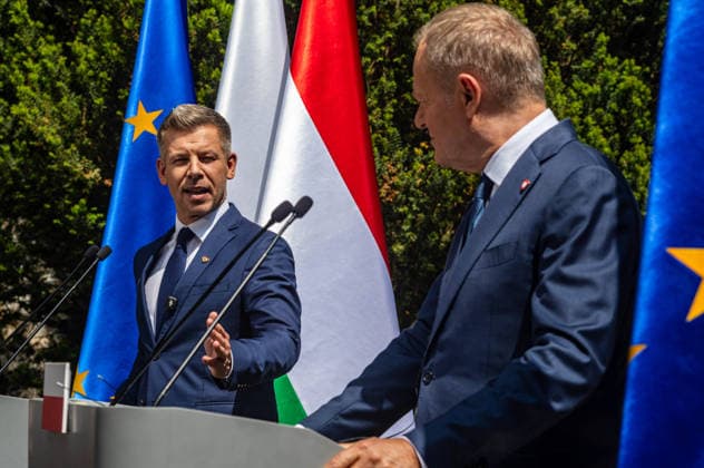 May 20, 2026, Warsaw, Poland: New Hungarian Prime Minister, Peter Magyar and Polish Prime Minister, Donald Tusk held a joint press conference during their meeting at the Polish Prime Minister s residence. On the morning of Wednesday, the 20th of May, on his first foreign visit, the new Prime Minister of Hungary, Peter Magyar, meets with Polish Prime Minister Donald Tusk. The visit symbolically marks the opening of a new phase in Budapest s relations with Europe. During the meeting the Prime Ministers discuss Magyar s victory in the recent Hungarian elections, the Polish-Hungarian relationship, and the issue of Zbigniew Ziobra and Marcin Romanowski - two Polish politicians evading prosecution in Poland by hiding in Hungary. After the meeting - ZUMAs197 20260520_aaa_s197_269 Copyright: xNeilxMiltonx