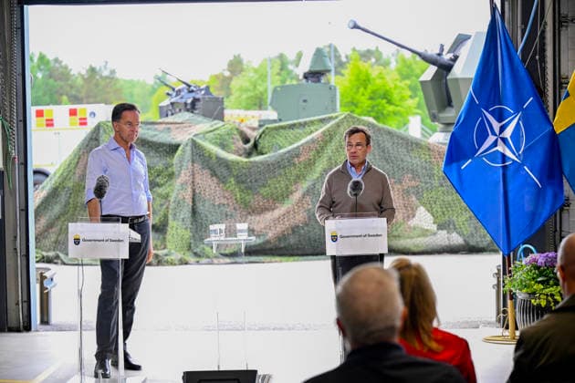 Mark Rutte, Secretary General of NATO, and Ulf Kristersson, Prime Minister of Sweden, hold a press conference during a visit to the Swedish Civil Defence and Resilience Agency in Revinge, Lund, in Sweden on May 21, 2026, as part of the NATO meeting in Helsingborg, Sweden, May 21 22 2026 REVINGE SWEDEN x50090x Copyright: xJohanxNilsson TTx NATO FOREIGN MINISTERS MEETING SWEDEN 49LcEhF5nfE