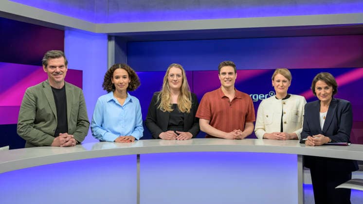 v.l.: Gregor Peter Schmitz (Stern), Alisha Mendgen (Focus), Katharina Dröge, Bündnis˜90 Die Grünen (Fraktionsvorsitzende), Constantin Schreiber (Axel Springer), Jana Puglierin (Sicherheitsexpertin), Sandra Maischberger, GER, Berlin, Studio, zu Gast bei Maischberger, politische Talkshow, TV, Format, mit Moderatorin Sandra Maischberger, Das Erste, aus Adlershof Am Studio 20, 08.06. 2026, Copyright: HMBxMedia UwexKoch