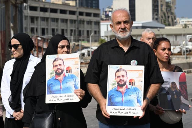 Memorial ceremony held in Lebanon to mark sixth anniversary of Beirut Port explosion BEIRUT, LEBANON - AUGUST 4: People attend a memorial ceremony held in front of the monument bearing the names of those killed in the Aug. 4, 2020 Beirut Port explosion, marking the sixth anniversary of the disaster while holding photos, in Beirut, Lebanon, on August 4, 2026. The ceremony was attended by families of the victims, Lebanese Justice Minister Adel Nassar, Information Minister Paul Markus, Social Affairs Minister Haneen El Sayed, ambassadors of several countries that lost citizens in the explosion, and other members of the diplomatic corps. Houssam Shbaro Anadolu Beirut Lebanon. Editorial use only. Please get in touch for any other usage. Copyright: x2026xAnadoluxHoussamxShbarox