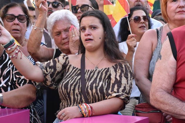Rally in Ceuta to Demand Answers from Spain and Europe A person during a rally under the slogan Enough Is Enough—Ceuta Won’t Give Up, in front of the Government Delegation headquarters, on August 9, 2026, in Ceuta, Spain. The demonstration, called by religious communities and neighborhood associations, brought together thousands of people this Sunday in Ceuta’s Plaza de la Constitución to demand action in response to the situation created by the mass arrival of migrants on July 30. The organizers estimate attendance at more than 10,000 people, while the National Police put the number at over 5,000. AUGUST 9, 2026 Gabriela Sardá Nún Ceuta, Ceuta, Spain Copyright: xGabrielaxSardaxNunezx 7707579