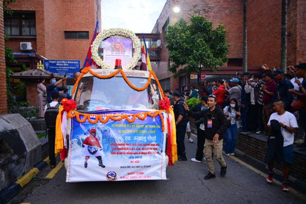 August 11, 2026, Kathmandu, Bagmati, Nepal: The remains of Nepali mountaineers Kilu Pemba Sherpa (Kilu), Nima Sherpa, and Gyalu Sherpa are brought to Tribhuvan International Airport in Kathmandu, Nepal, on August 11, 2026, after being repatriated from Pakistan following the Broad Peak avalanche tragedy. The three climbers were among the 10 members of an international expedition that was struck by an avalanche while ascending toward Camp 3 on Broad Peak (8,047 m) in Pakistanâ€⠢s Karakoram Range. The avalanche swept the climbers away and left the entire team out of contact, triggering a difficult search-and-recovery operation in harsh, high-altitude conditions...The tragedy claimed the lives of all 10 expedition members, including renown - ZUMAs330 20260811_zsp_s330_014 Copyright: xSafalxPrakashxShresthax